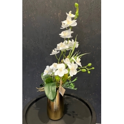 Kompozycja PREMIUM STORCZYKI BIAŁE 4x pędy w złotym wazonie LUX